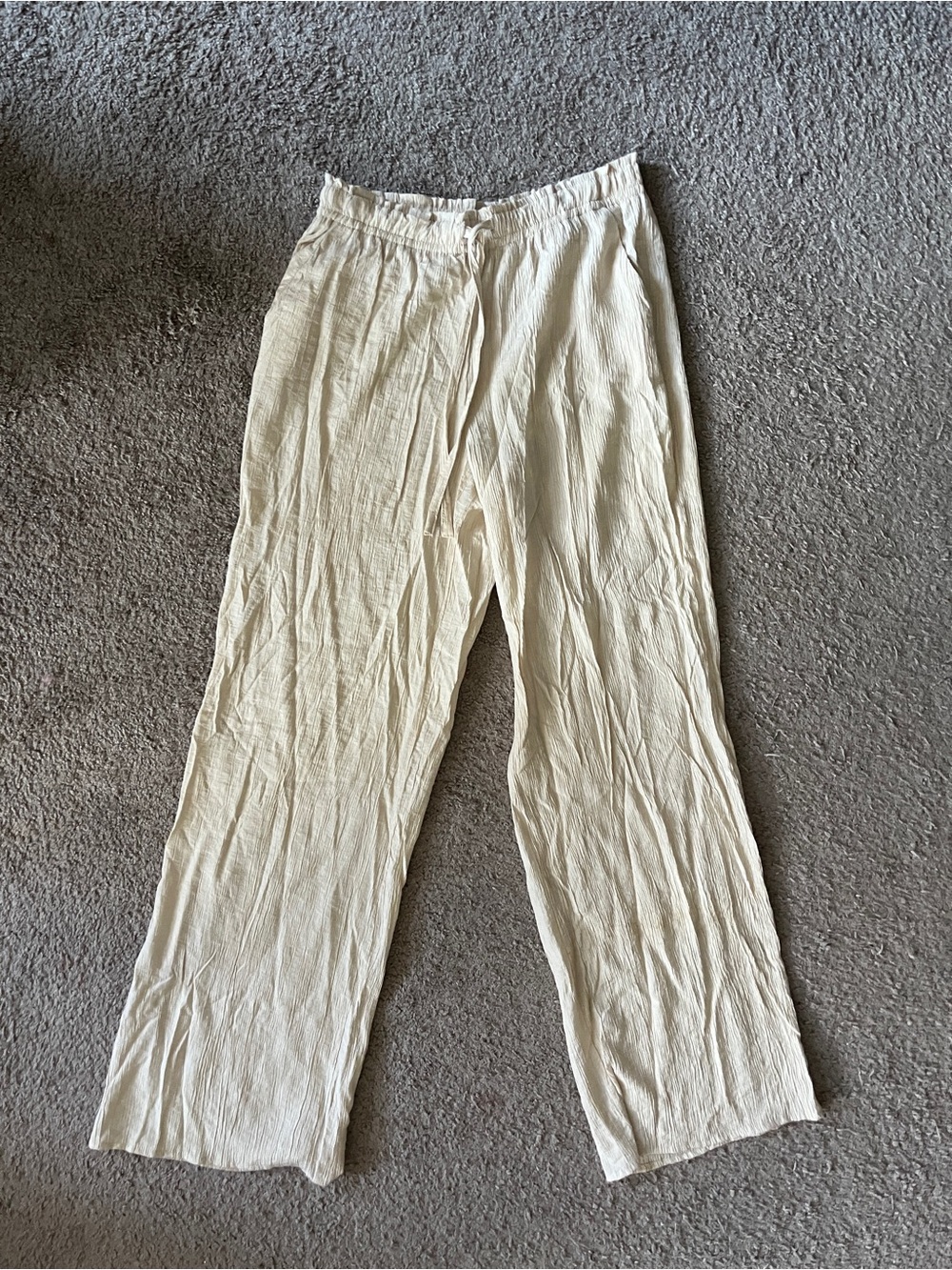 Zara Wide Leg Drawstring Pants in Light Cream